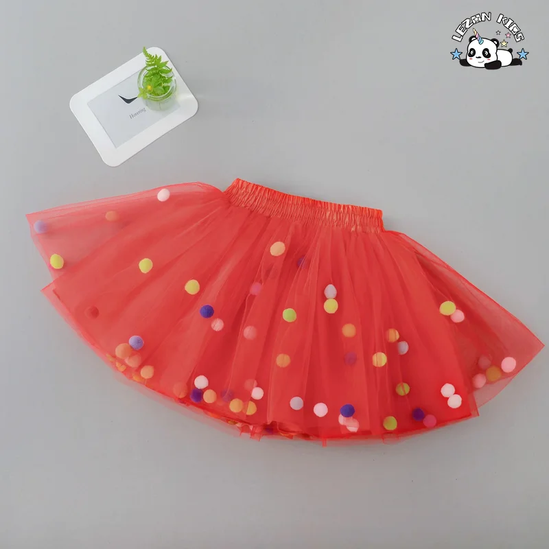 LEZONKIDS - 2024 High Quality different colors little ball multi-layers tulle girls skirt for 2-14 years old